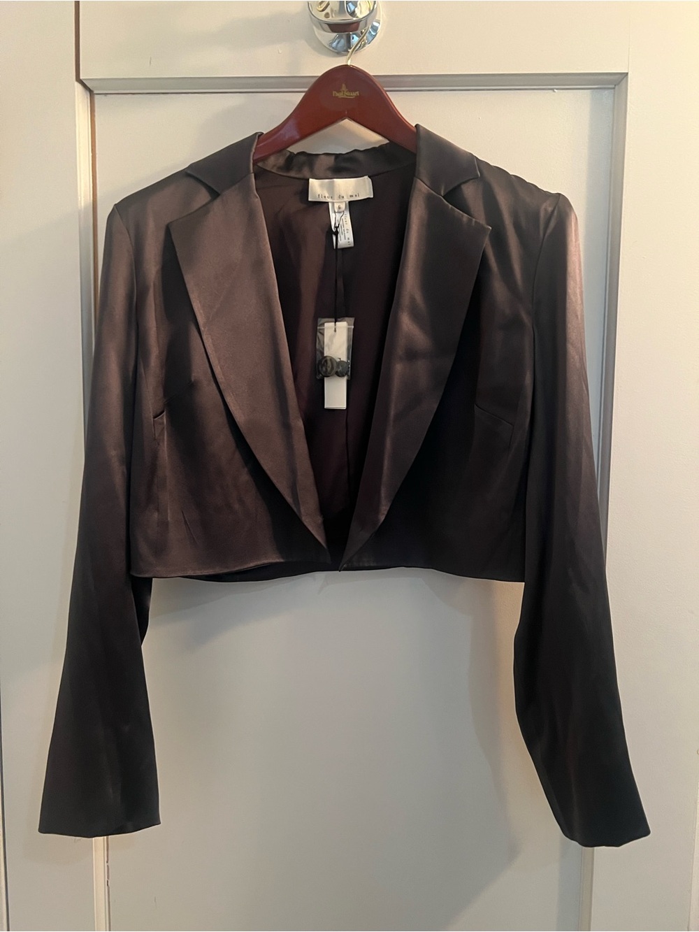 Fleur du Mal Cropped Satin Blazer in Dark Brown